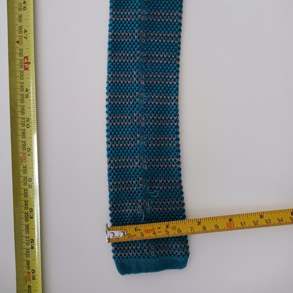 Frank & Oak Men's Necktie Square Tip Teal Green & Black Slim 2.25" X 55' Silk - Picture 5 of 6